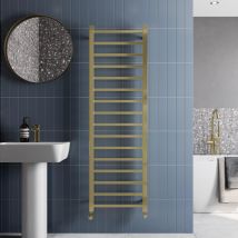 Solaro Brushed Brass Heated Towel Rail Square Bar Bathroom Radiator Ladder Wall Mounted 1600 X 500mm