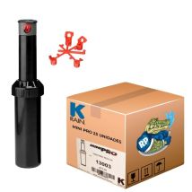 Aspersor de riego Minipro K-Rain – 5,1 a 9,1 m de alcance – Caudal 2,84 a 12,5 L/M – Presión 2,00 a 3,40 bares – 5 boquillas intercambiables