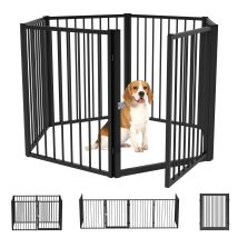 Welpenauslauf, Hundeauslauf, Welpengehege, 6 Paneele Mit Tür, Faltbarer Und Tragbarer Hundezaun, Stahl, Schwarz