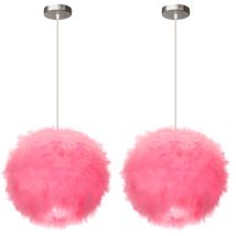 2 Piezas Lámpara Colgante Moderno Luz De Techo Decoración Plumas Colgante De Luz Ajustable Rosa Ø30cm