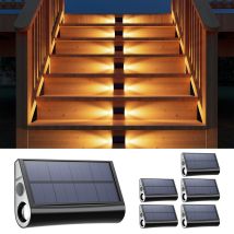 Lot De 6 Lampes Solaires D'Escalier Extérieur - Éclairage Double Face Blanc Chaud, Étanche Ip65, Pose Avec Ou Sans Perçage