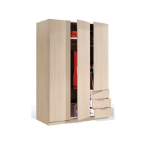 Altri - Armario 135x52x180h Cm Con 3 Puertas, 3 Cajones Y 4 Estantes Roble Claro – Abete