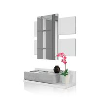 Ingresso Con Cassetto E Specchio, Mobile Da Ingresso, Modello Tekkan, Rifinito In Bianco Artik E Cemento, Misure: 75 Cm (larghezza) X 116 Cm (altezza)