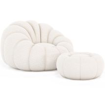 Privatefloor - Poltrona Pouf Imbottita - Bouclé Bianco - Rubi Bianco