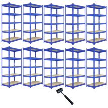 10 Rayonnages Q-rax Bleus En Métal 120 X 50 X 180 Cm 100% Sans Boulons Total Capacité 1000 Kg Mdf Epais Et Résistant À L'Humidité [maillet & Pieds 