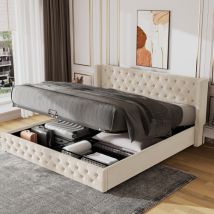 Cama Baúl 180x200 Cm, Cama De Adulto Acolchada Beige En Forma De Almohada, Fondo De Tela No Tejida Impermeable Negra, Sin Colchón