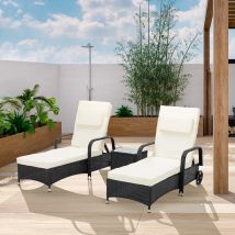 3 Pieces Rattan Sun Lounger Bed Recliner Outdoor Chair & Side Table Set Venice Black