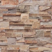 Ugepa - 3d Effect Natural Slate Tile Brown Orange Wallpaper Brick Stone Embossed