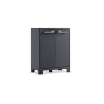 Keter – Armario de resina Moby Bajo – 100 cm alto x 80 cm ancho x 44 cm fondo – Color gris antracita con manetas verdes