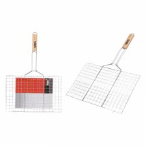 Grillrost aus verchromtem Metall mit Holzgriff – 40cm x 26cm x 57cm – Ideal für Grillpartys und Familienessen