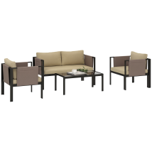 Outsunny - 4 Piece Garden Sofa Set W/ Tempered Glass Coffee Table Khaki