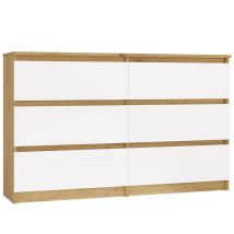 Milan – Breite Kommode Für Schlafzimmer Mit 6 Schubladen – 30x120x77 Cm – Aufbewahrungsmöbel – Handwerks Und Weiß