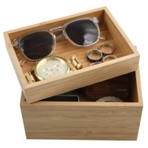Boite Organisateur Polyvalent 2 Compartiments Empilables Bambou Isalys Beige Msv