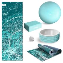 Kit 5 Yoga- Und Pilates-zubehör Kitwell-500 Blau, Yogamatte, Yogablock Und -rad, Fitball, Übungsgurt, Anfänger Und Ansteigende Schwierigkeit Fitfiu 