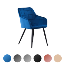Einzelner Camden Lux Esszimmerstuhl Aus Samt Mit Armlehnen – Gepolsterter Stuhl Mit Metallbeinen Für Esszimmer, Küche – Blau