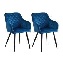 Clipop - Lot De 2 Chaises De Salle À Manger En Velours Avec Dossier, Accoudoirs Et Pieds En Métal, Bleu