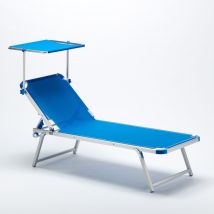 Transat De Plage Bain De Soleil En Aluminium Avec Pare-soleil Nettuno - Bleu