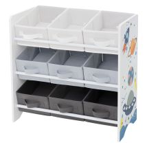 Libreria Per Bambini 62,5 X 29,5 X 60 Cm Scaffale Con 3 Ripiani Organizzatore Per Giocatoli Con 9 Scatole In Tessuto Mobiletto Per La Stanzina Dei 
