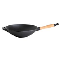 Gusseisenkuss Gusseisenwok Mit Holzgriff Ø 30 Cm Gusspfanne Gusseisen Wok