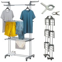 Tendedero Plegable De 4 Niveles - 16 M De Espacio Para Colgar, 20 Pinzas Incluidas, 6 Ruedas - Tendedero Estable Y Sólido - Facilitys