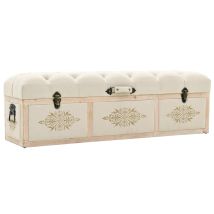 Banco De Almacenaje 110 Cm Crema Madera Maciza De Abeto Y Tela 020010762