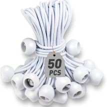 50 Tarpaulin Tensioners With Ball For Banners, Tarpaulins, Pavilions, Tents – Spreading Straps, Tarpaulin Support, Rubber Tensioners (white)