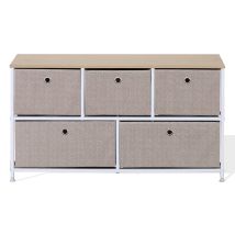 Mobili Rebecca - Rebecca Mobili Cassettiera Bassa Mobiletto Con 5 Cassetti In Metallo E Tessuto Beige Bianco