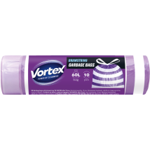 Vortex Müllbeutel Mit Zugband Hdpe Violett-weiß 60l/10stk Müllbeutel