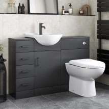 Alpine - Black Bathroom Furniture Vanity Unit With Basin 1165mm Toilet Unit Combination