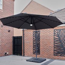 Yakoe - Grey Alu/steel 3.0m Parasol With Led Lights And Parasol Base Set