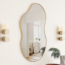 Shyfoy - 32in Modern Art Organic Wave Shaped Wall Mirror With Gold Frame - Decorative Accent For Living Room & Entryway
