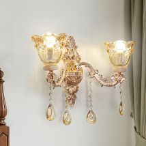 Antique Wall Sconces 2-light Wall Lighting With Glass Shade Crystal Pendant Home