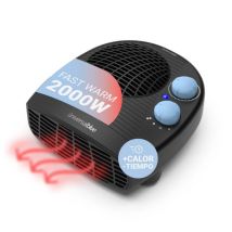 Calefactor horizontal negro 2000W – Termostato ajustable – Ventilación fría, templada y caliente