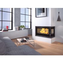 Insert À Bois D'Angle Ventilé - Firematic Eden-d 13.3 Kw Foyer En Vermiculite - Porte Fonte - Avec Vitre Robax Night Flame