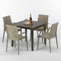 Poly Rattan Tisch Quadratisch Mit 4 Bunten Stühlen 90x90 Braun Brown Passion