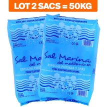 Llofer - Paquete De 2 Bolsas De 25 Kg De Sal Fina Especial Para Piscinas De Disolución Rápida Norma 16401 Conforme A La Norma Europea