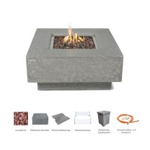 Manhattan Gas-feuertisch 4-tlg. Set Glasfaserbeton 91x91x40 Hellgrau