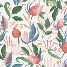 Blumen Tapete Profhome 790625 Heißgeprägte Vliestapete Leicht Strukturiert Mit Floralen Ornamenten Matt Weiß Rosa Blau Grün 5,33 M2