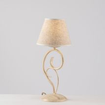 Bonetti Illumina - Lámpara De Mesa Vienna Hierro Ivory Gold Pantalla Efecto Tela Una Luz 16x H38 Cm