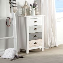 Chiffonnier 4 Tiroirs 46x35x80 Cm En Pin Blanc, Gris Et Beige - Kinda