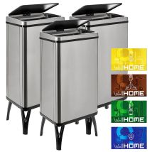Well Home Mobiliario & Decoración 3 Bidoni Della Spazzatura Intelligente Da 50 L, Altezza: 83,5 (x35,5 X 26), Grigio Con Etichette Magnetiche