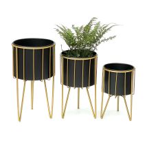 Dandibo Blumenhocker Mit Topf Metall Gold Schwarz Rund 3er Set Blumenständer 96039 Blumensäule Modern Pflanzenständer Pflanzenhocker