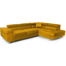 Ecksofa Aller L-form Mit Schlaffunktion Und Bettkasten In Gelb (kronos 42), Rechts Ottomane