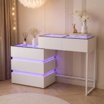 Fenchilin Hollywood-style Dressing Table With Vanity Mirror, Rgb Lighting, 5 Drawers And A Lighted Storage Cabinet, 130cm X 40cm X 81cm