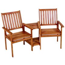 Fauteuil Double Table, Eucalyptus Grandis, Bar, Terrasse Balcon Jardin Meubles Design 160 X 77 X 96cm Marron, Fauteuil De Jardin, Chaise De Jardin