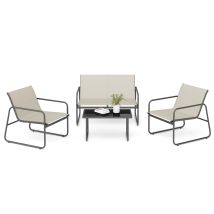 Mondeer – Salon De Jardin Extérieur 4 Places – Mobilier En Métal Et Textilène – 3 Assises Et 1 Table Basse – Beige – Conçu Pour Usage Intensif