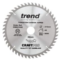 Trend - Lama Per Sega Circolare Craftpro Trimming Crosscut Tct, Diametro 215 Mm X 48 Denti X Foro 30 Mm, Punta In Carburo Di Tungsteno, Csb/21548