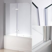 Mucola - Mampara De Ducha Cabina De Ducha Bañera 139x119 Cm Vidrio Transparente Paneles Plegables Para Bañera O Ducha Biombo Abatible Hoja De Bañera