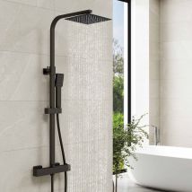 Columna De Ducha Termostática Ducha Casa Negro Mate Alcachofa Cuadrada Y Ducha Superior Grande
