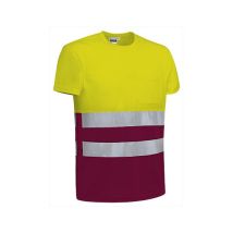 Camiseta De Alta Visibilidad Bicolor, Manga Corta Y Bolsillo Valento Demolition Xl Amarillo Flúor / Granate